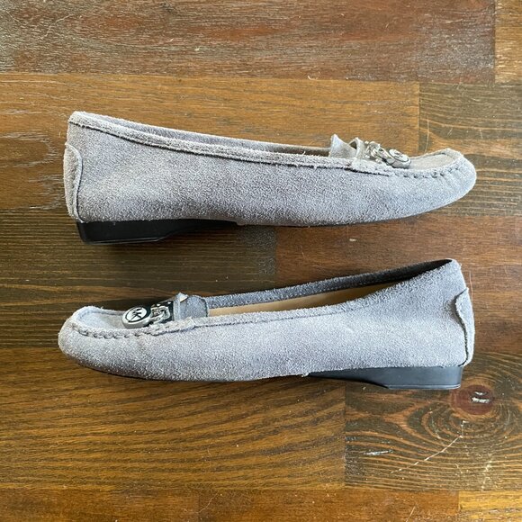 Michael Kors Moccasin Loafers Suede Size 7M Gray Square Toe Padlock Logo - Picture 6 of 8